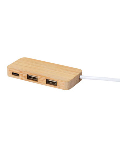 Hub USB 2.0 in bambù con 2 porte USB e 1 porta USB-C