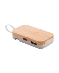 Hub USB in bambù e plastica ecologica con supporto per cellulare