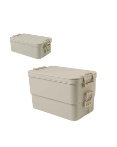 Lunch box in plastica PP con due scomparti e posate