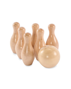 Mini bowling in legno con sacchetto in cotone