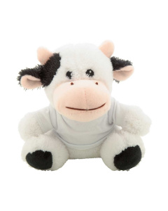 Mucca di peluche con felpa bianca in cui stampare il logo