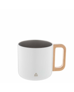 Mug termico 350 ml in acciaio riciclato con manico in legno