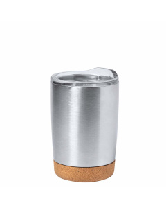 Mug termico 380 ml in acciaio con base in sughero e tappo in plastica