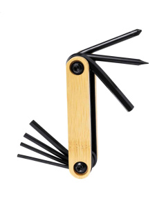 Multiutensile in acciaio nero con impugnatura in bambù