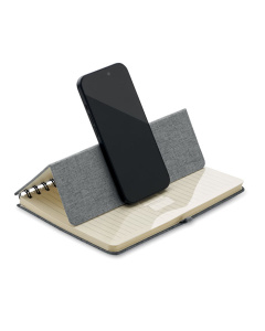 Notebook A5 in RPET rigido con supporto smartphone integrato