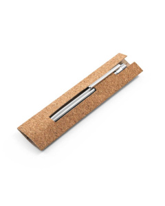 Penna in acciaio inox riciclato con clip e confezione in sughero