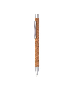 Penna in sughero con refill blu e parti in metallo