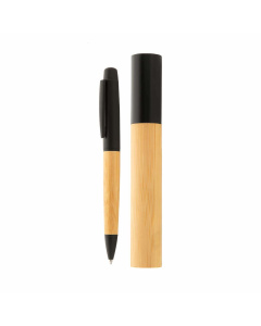 Penna moderna ed elegante in metallo nero e bambù