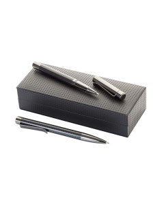 Penna e roller in metallo design carbonio in confezione regalo