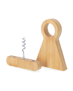 Portabottiglie in bambù con cavatappi in acciaio inox