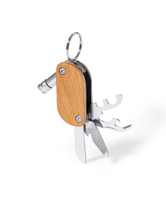 Portachiavi multiutensile in legno e acciaio con LED