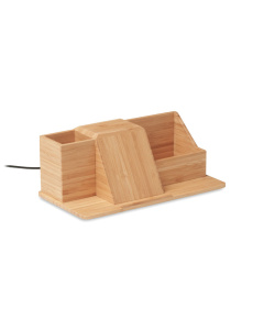 Portapenne in bamboo con caricatore wireless 10W