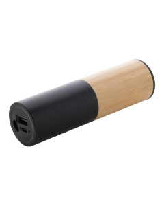 Power bank a forma di cilindro in alluminio riciclato e bambù, 2600 mAh