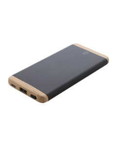 Power bank elegante in alluminio riciclato e bambù, 5000 mAh, USB e USB-C