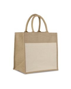 Borsa quadrata in iuta e cotone con soffietto | 30 x 30 x 20 cm