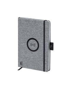 Quaderno con copertina RPET e caricatore wireless | A5