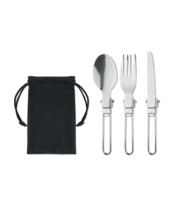 Set 3 utensili da campeggio pieghevoli con astuccio