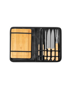 Set BBQ 6 pezzi in acciaio inox e legno con valigetta