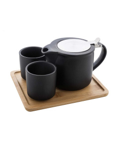 Set da tè in ceramica con vassoio in bambù