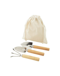 Set di 3 attrezzi da giardino con manici in legno e sacchetto in cotone