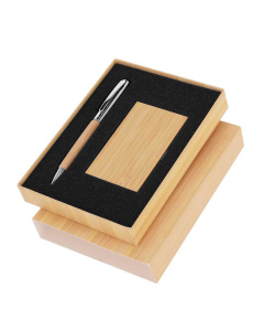 Set di penna e portacarte in bambù e metallo dal design elegante
