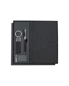 Set Elegante in RPET con Blocco Note, Penna e Portachiavi
