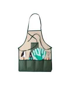 Set giardinaggio con grembiule in nylon, attrezzi e guanti
