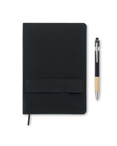 Set notebook A5 con copertina rigida in RPET e penna in bamboo