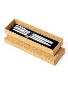 Set penna e roller in acciaio inox riciclato con astuccio in sughero
