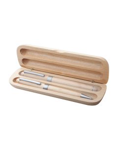 Set penna e roller in legno naturale con scatola