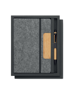 Set quaderno A5 in feltro RPET con penna in bambù
