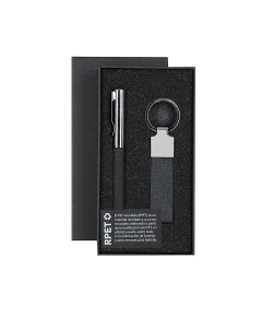 Set regalo penna e portachiavi in RPET in confezione