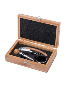 Set vino con tappo, cavatappi e salva goccia
