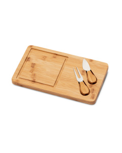 Tagliere in bambù con utensili in acciaio inox