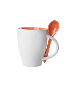 Tazza in ceramica con interno colorato e cucchiaio