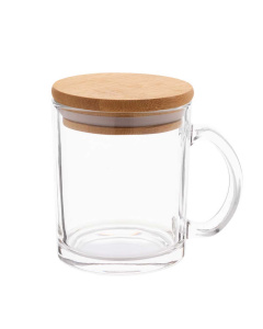 Tazza da 300 ml in vetro riciclato con coperchio in bambù
