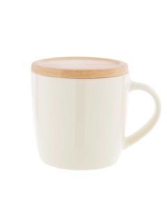 Tazza in ceramica da 370 ml con interno bianco e sottobicchiere in bambù