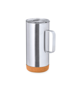 Tazza termica con manico in acciaio e sughero