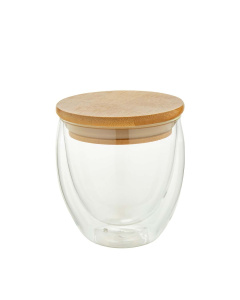 Bicchiere doppia parete in vetro e tappo in bambù