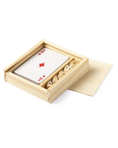 Set da gioco in legno con carte francesi e dadi