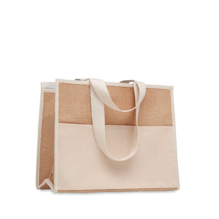 Shopper in juta con interno laminato e manici lunghi