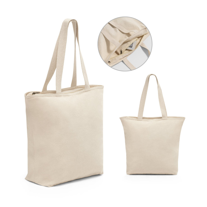 Borsa in cotone con zip e tasca interna 280gr