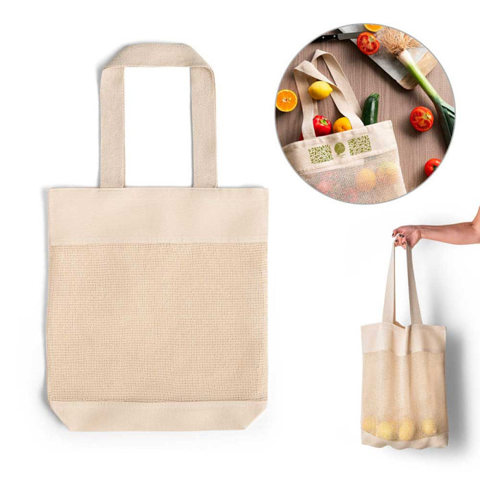 Borsa in cotone con rete frontale | 39 x 43 x 8 cm | 180gr
