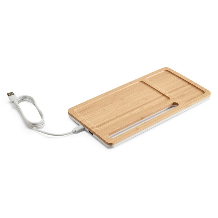 Organizzatore da tavolo in bambù con ricarica wireless