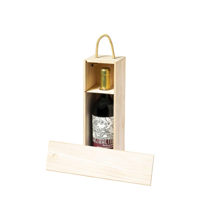 Scatola regalo in legno per 1 bottiglia con maniglia in cordoncino