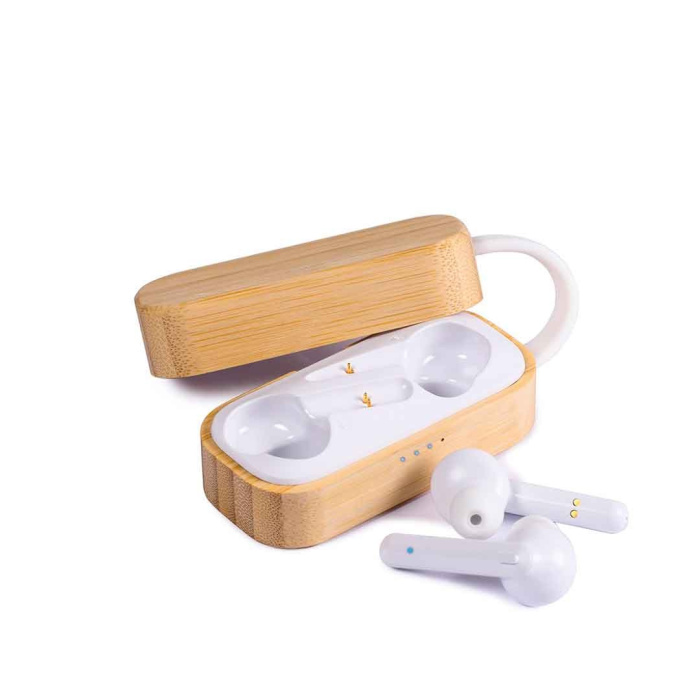 Auricolari bluetooth con custodia in bambù
