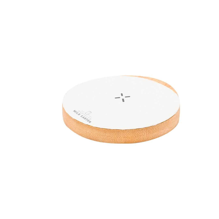 Base di ricarica wireless rotonda in cartoni del latte riciclato
