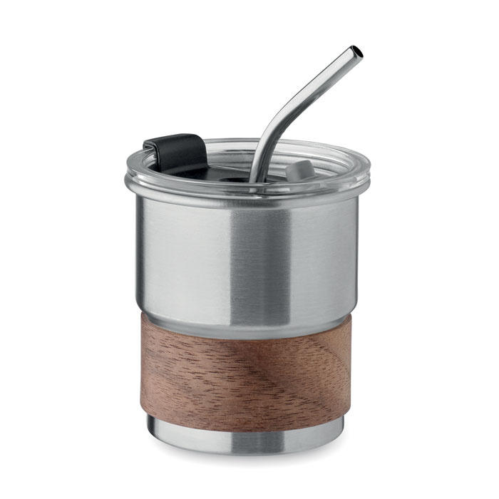 Bicchiere acciaio riciclato 260ml con cannuccia e manico