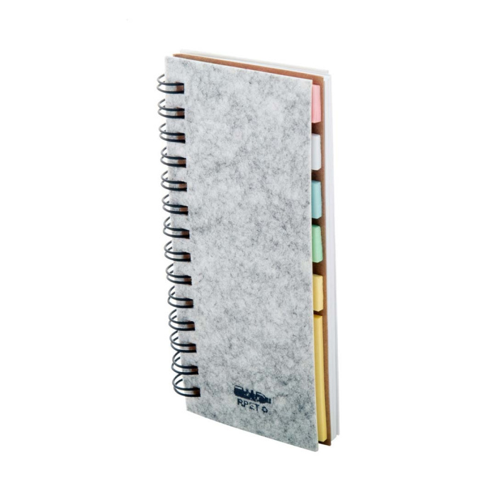 Blocco a spirale con copertina in feltro RPET e note adesive