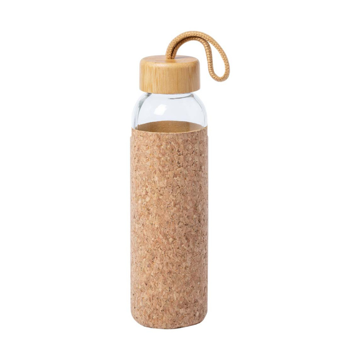 Borraccia 500 ml in vetro con rivestimento in sughero e tappo in bambù
